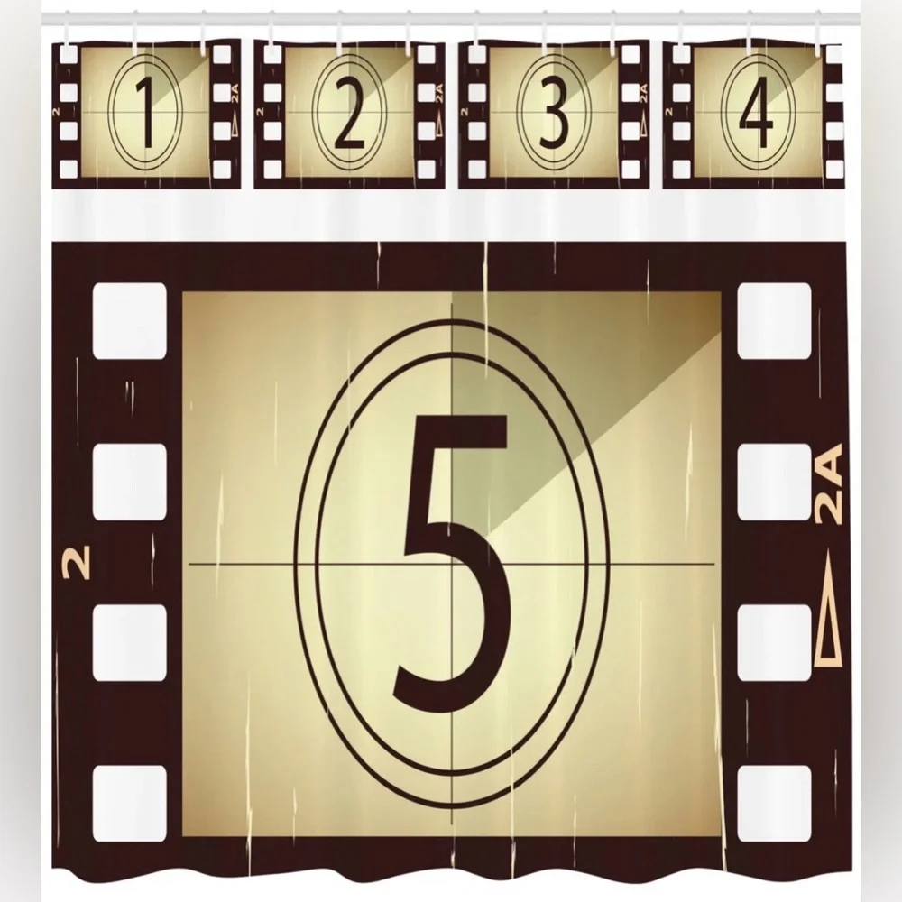 Movie Theater Shower Curtain + Hooks.  66” X 72”.
